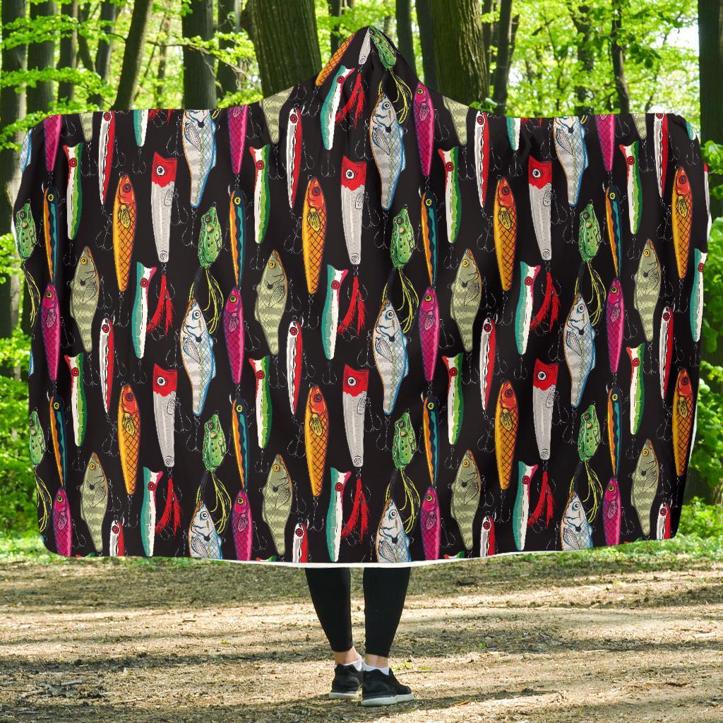 Bass Fishing Bait Print Pattern Hooded Blanket-grizzshop