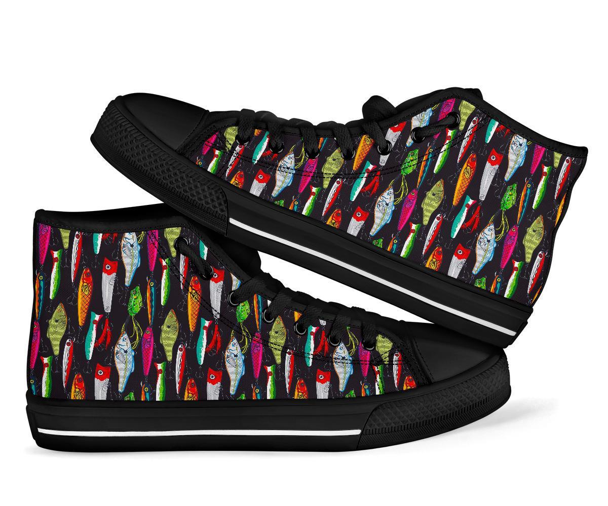 Bass Fishing Bait Print Pattern Men Women's High Top Shoes-grizzshop