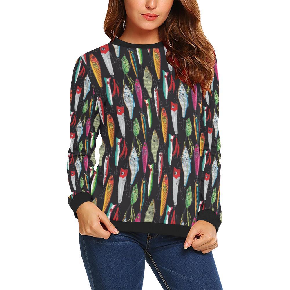 Bass Fishing Bait Print Pattern Women Crewneck Sweatshirt-grizzshop