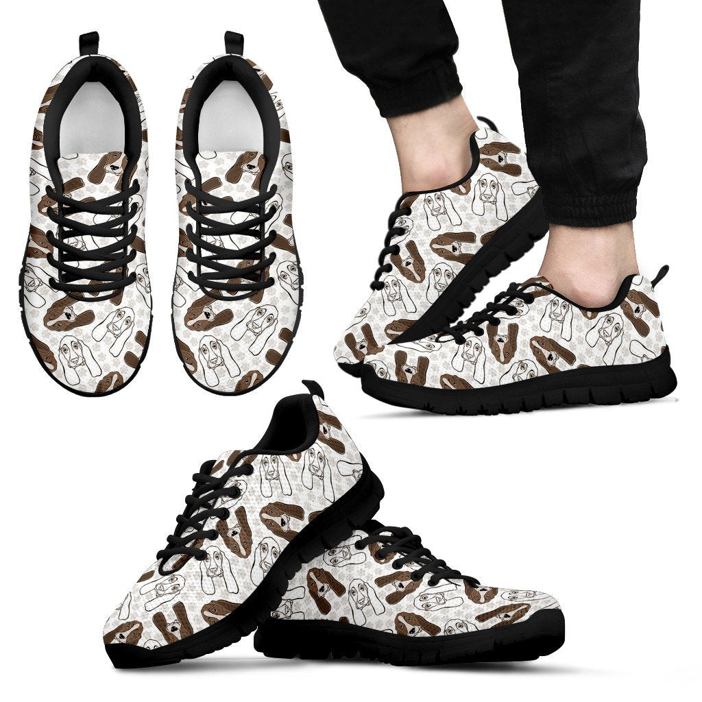 Basset Hound Dog Pattern Print Black Sneaker Shoes For Men Women-grizzshop