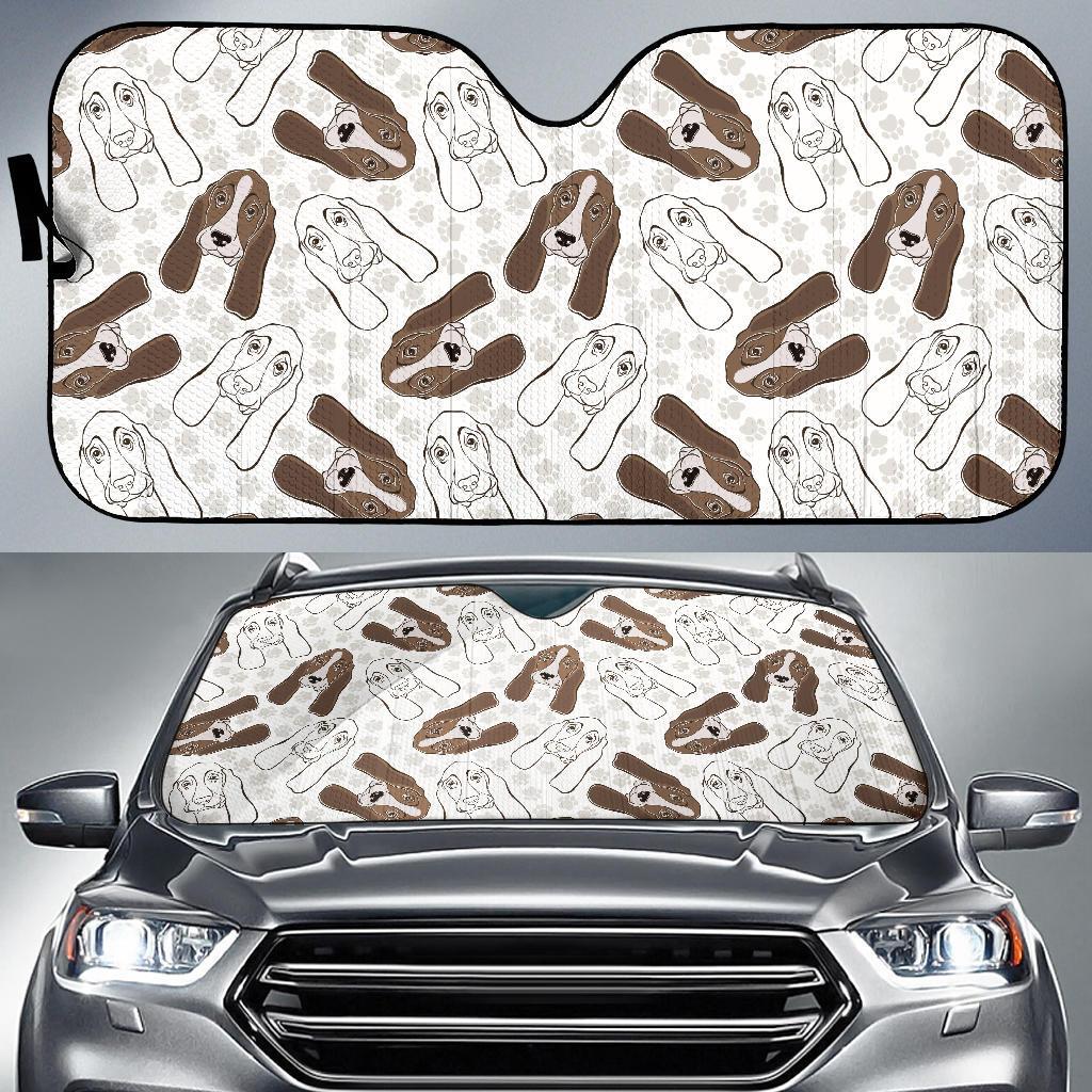 Basset Hound Dog Pattern Print Car Sun Shade-grizzshop
