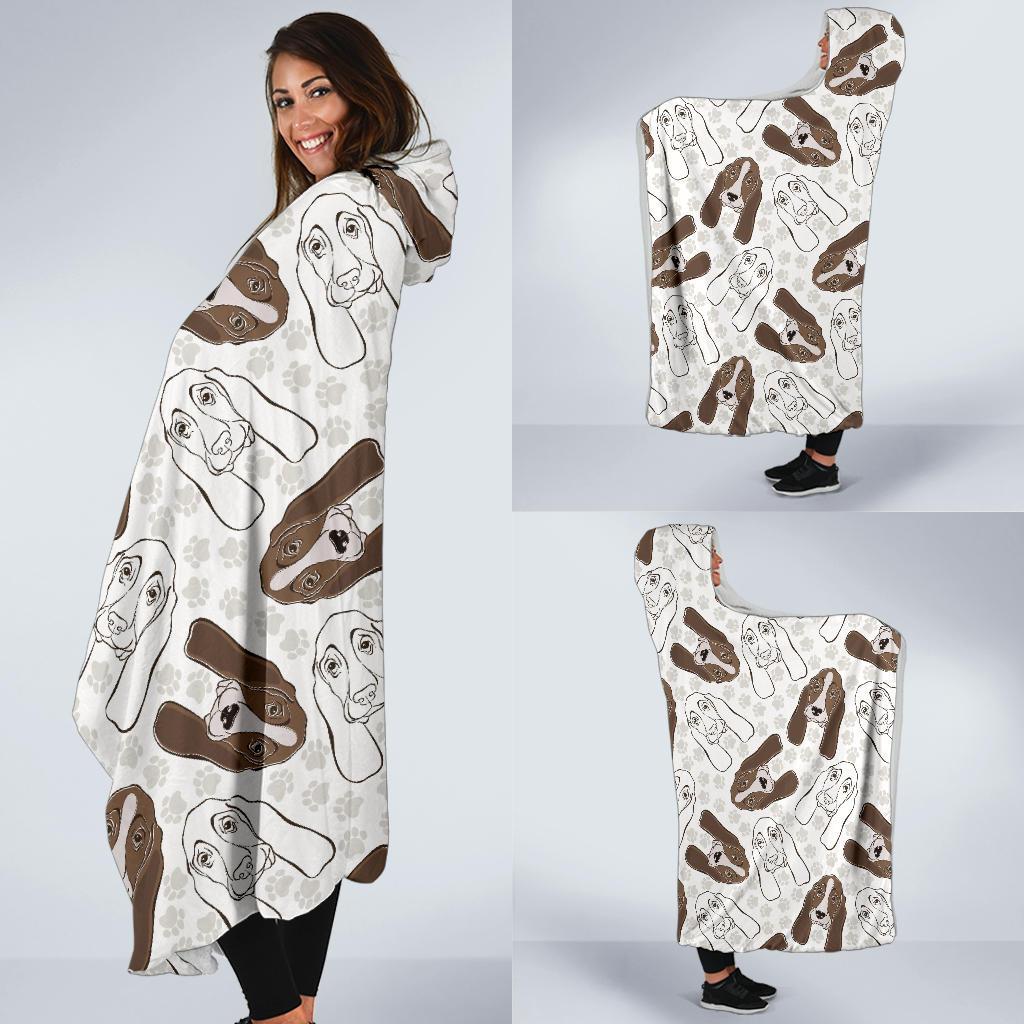 Basset Hound Dog Pattern Print Hooded Blanket-grizzshop