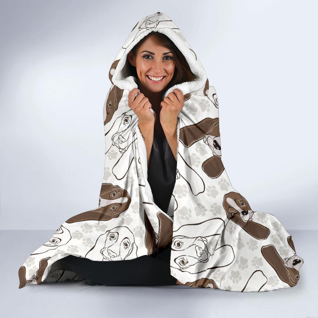 Basset Hound Dog Pattern Print Hooded Blanket-grizzshop