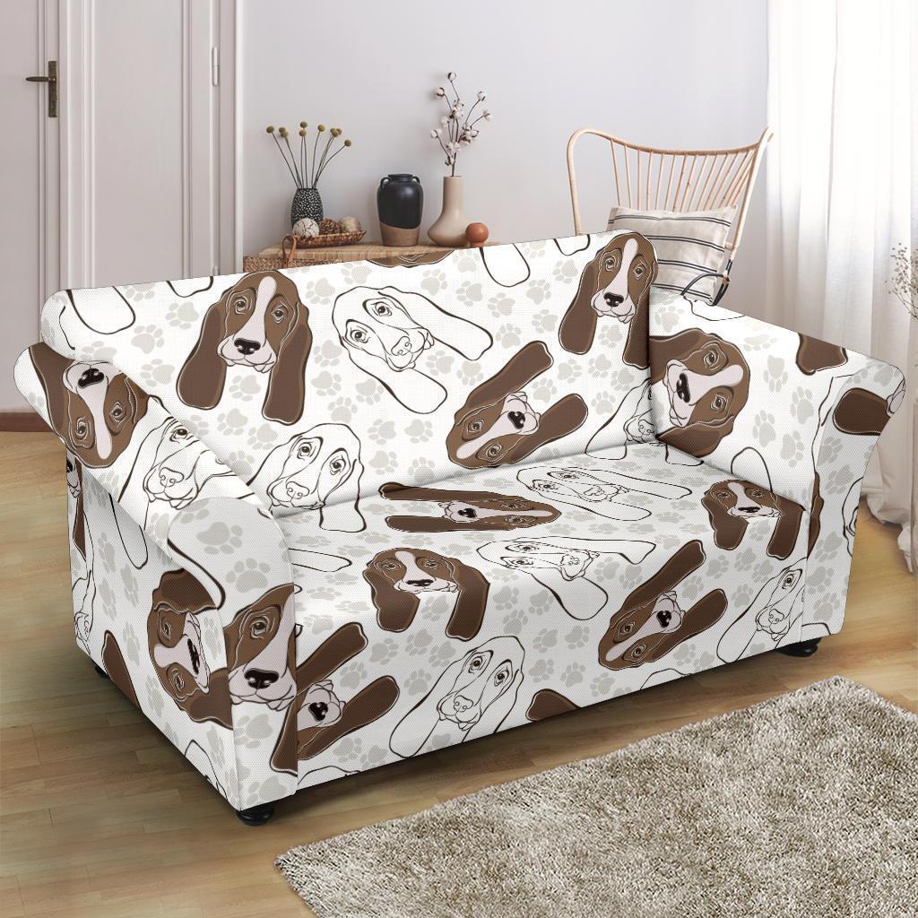 Basset Hound Dog Pattern Print Loveseat Cover-grizzshop