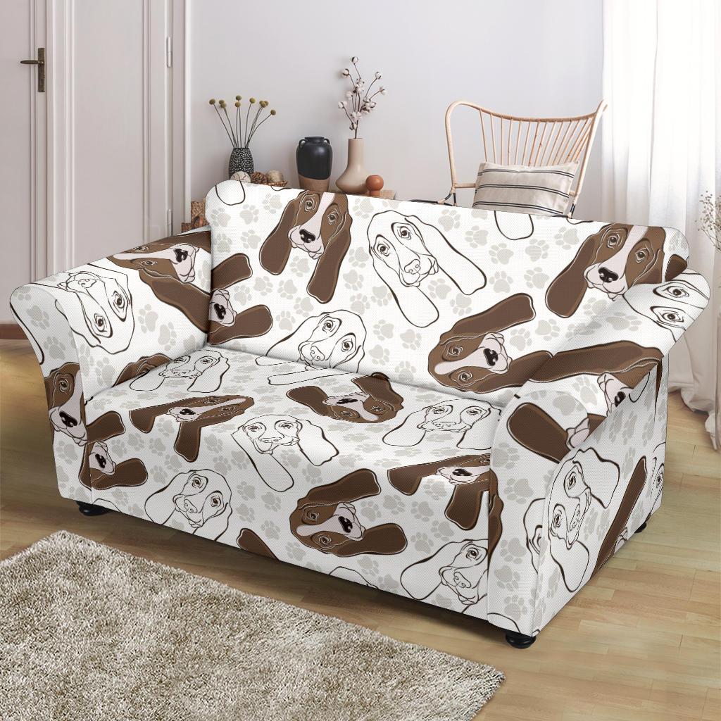 Basset Hound Dog Pattern Print Loveseat Cover-grizzshop