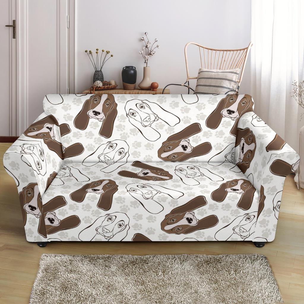 Basset Hound Dog Pattern Print Loveseat Cover-grizzshop