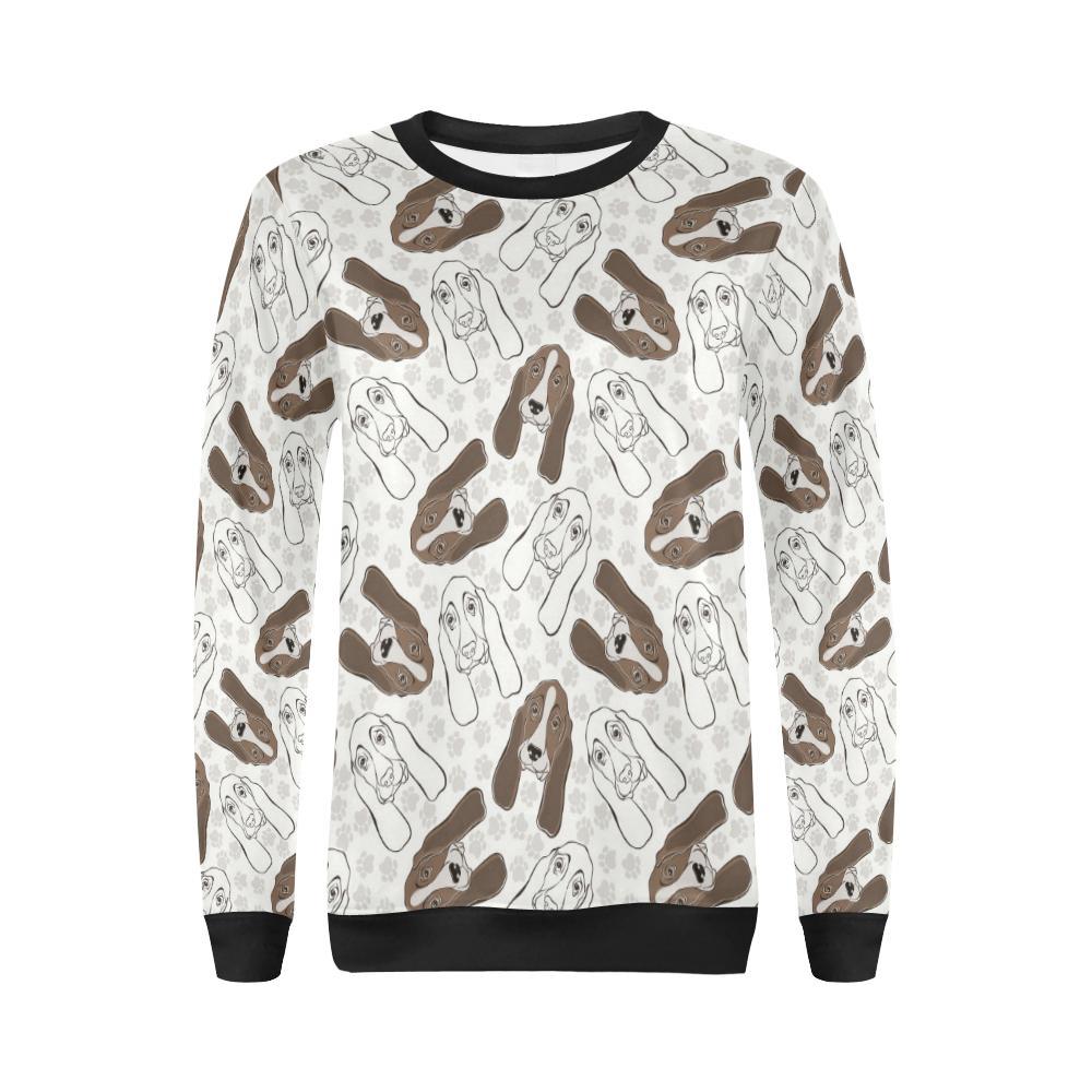 Basset Hound Dog Pattern Print Women Crewneck Sweatshirt-grizzshop