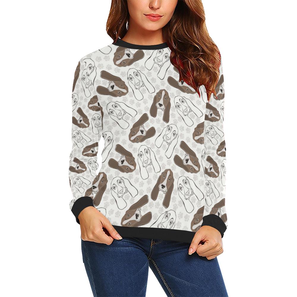 Basset Hound Dog Pattern Print Women Crewneck Sweatshirt-grizzshop