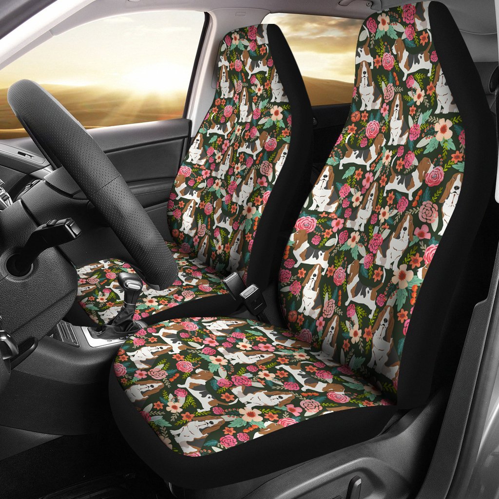 Basset Hound Floral Universal Fit Car Seat Covers-grizzshop