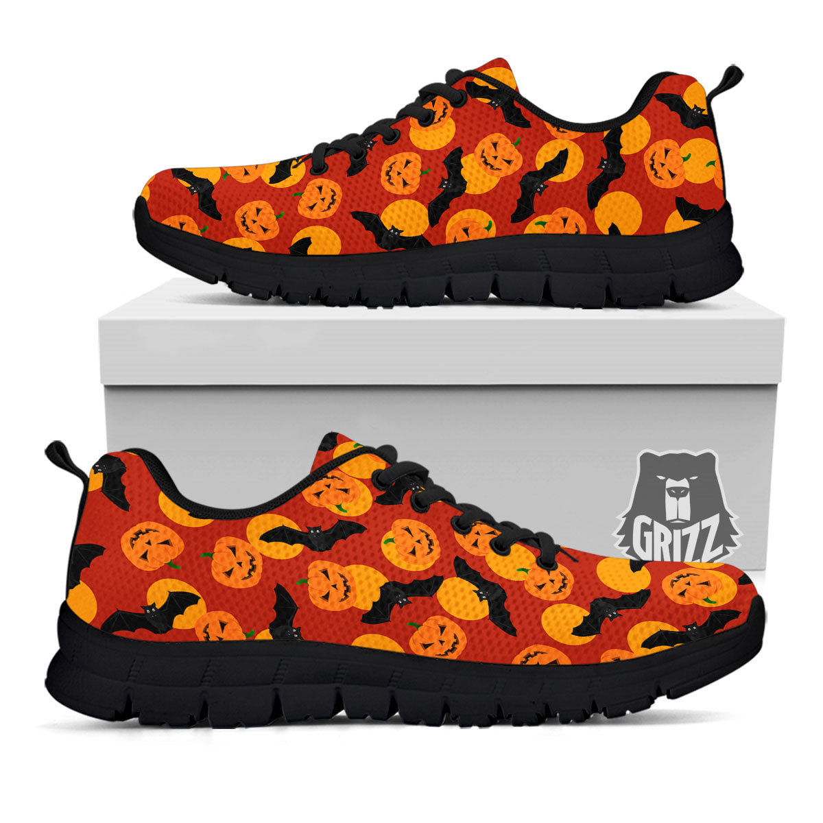 Bat And Pumpkin Halloween Print Pattern Black Sneaker-grizzshop