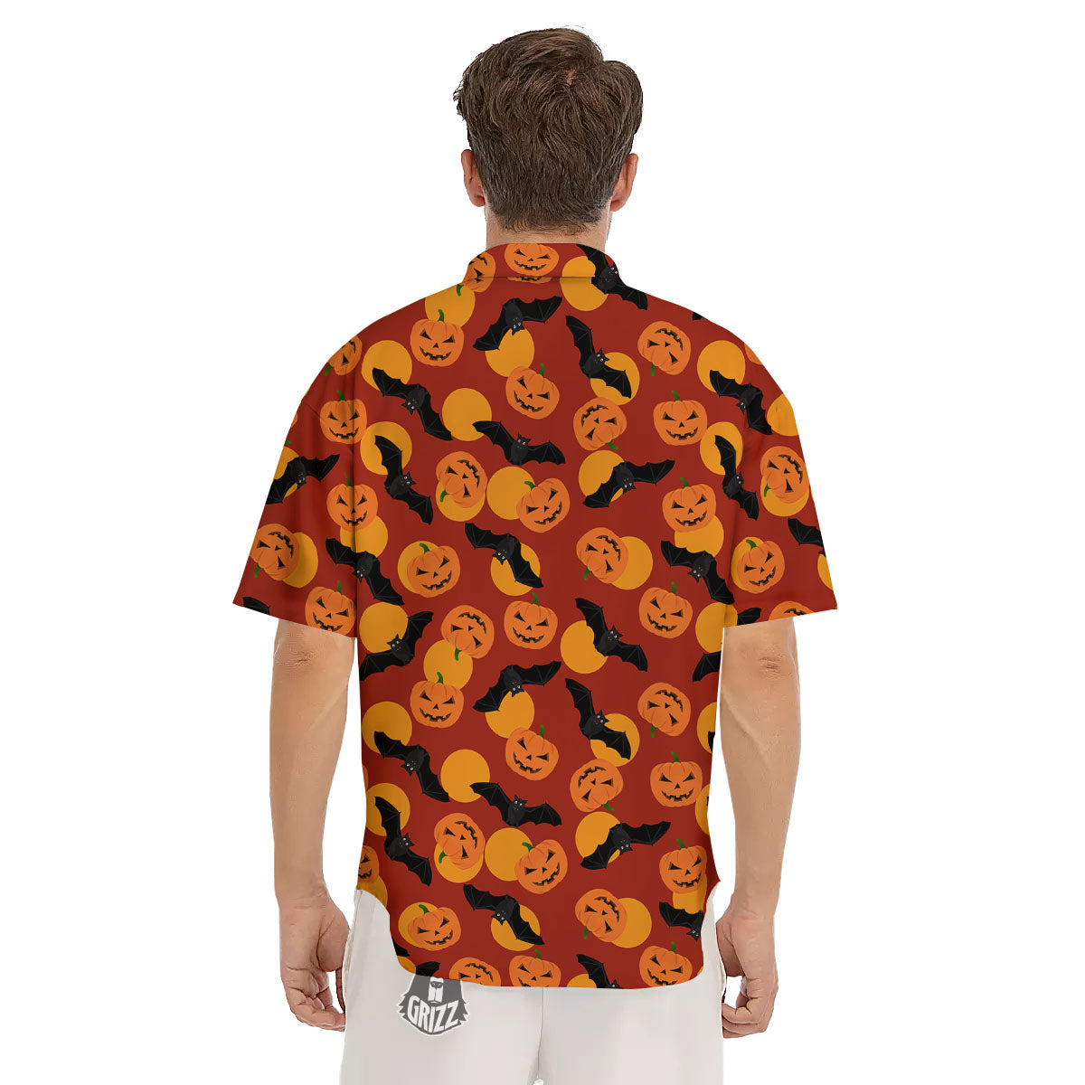 Bat And Pumpkin Halloween Print Pattern Men's Short Sleeve Shirts-grizzshop