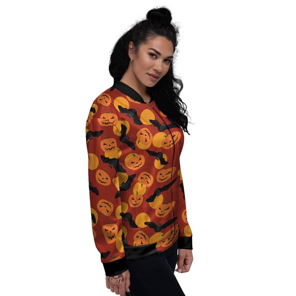 Bat And Pumpkin Halloween Print Pattern Women's Bomber Jacket-grizzshop