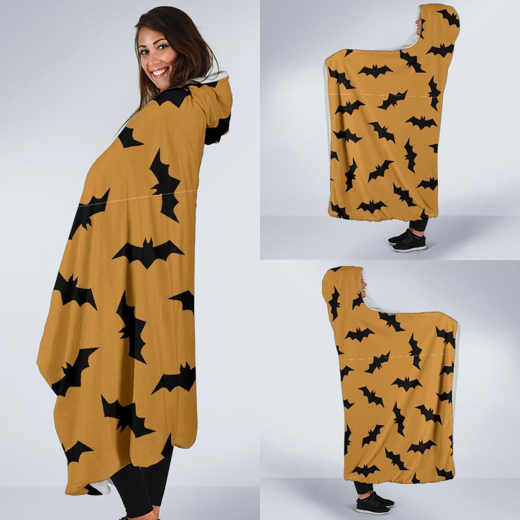 Bat Halloween Pattern Print Hooded Blanket-grizzshop