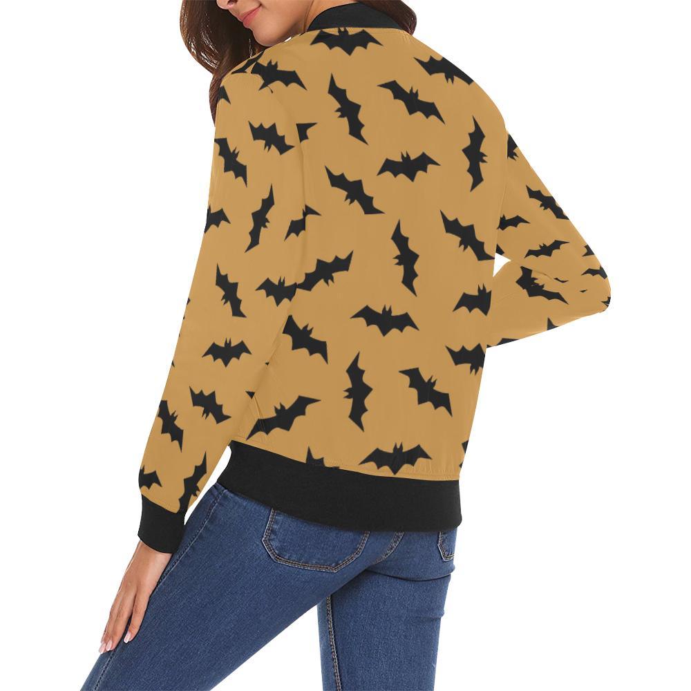 Bat Halloween Pattern Print Women Casual Bomber Jacket-grizzshop