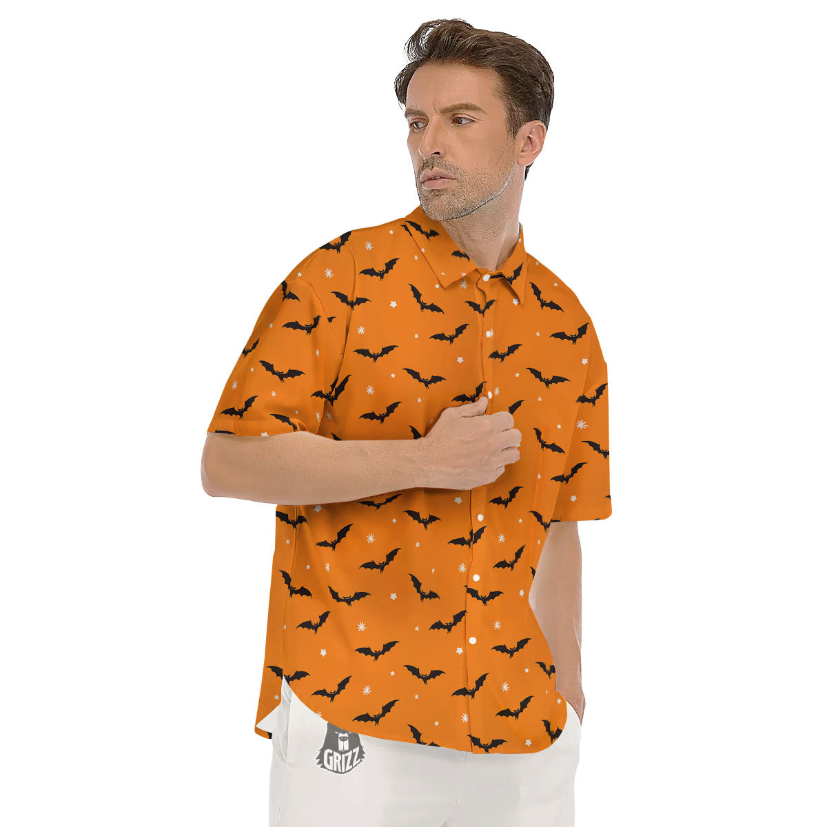 Bat Halloween Print Pattern Men's Short Sleeve Shirts-grizzshop