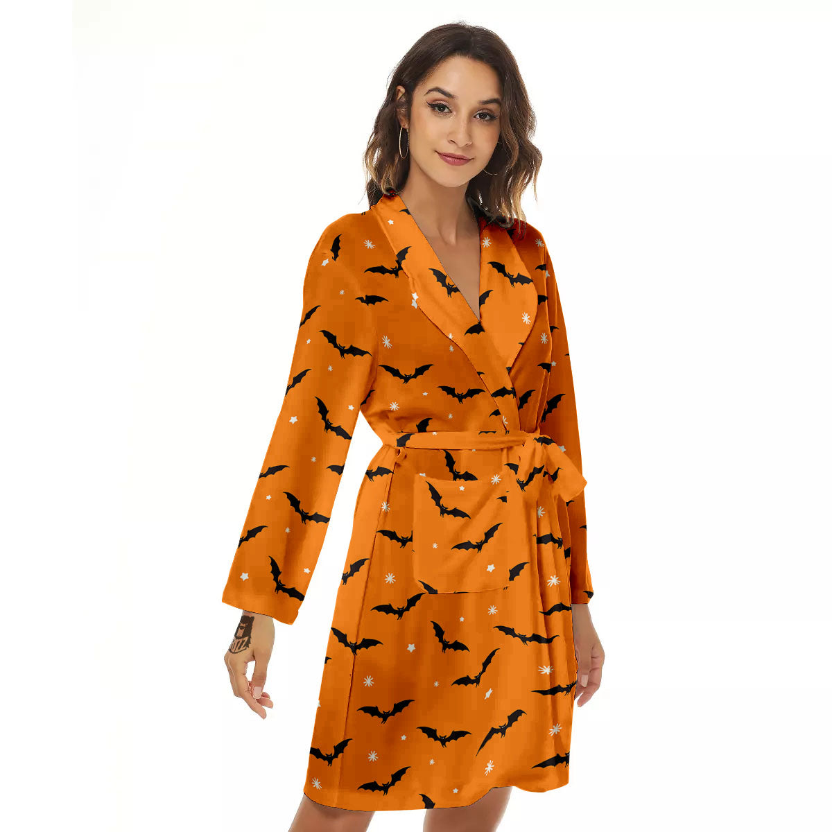 Bat Halloween Print Pattern Women's Robe-grizzshop