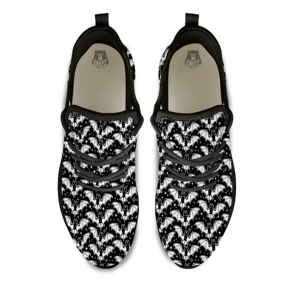 Bat Halloween White And Black Print Pattern Black Athletic Shoes-grizzshop