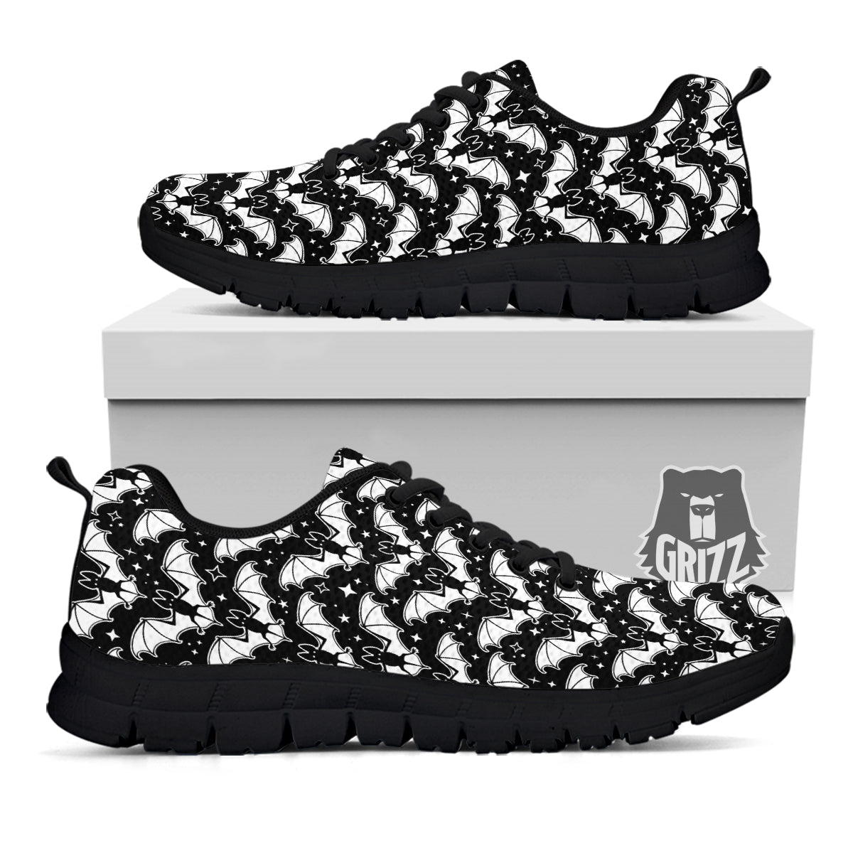 Bat Halloween White And Black Print Pattern Black Sneaker-grizzshop