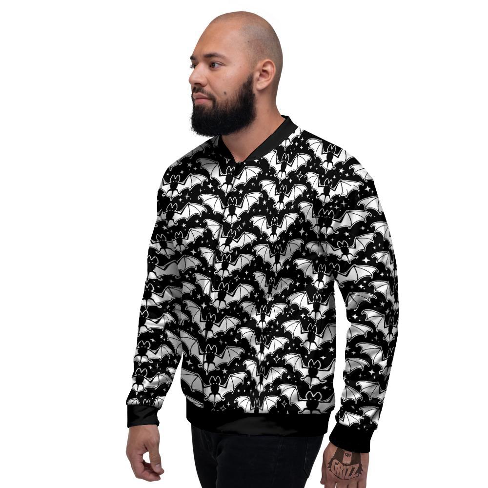 Bat Halloween White And Black Print Pattern Men's Bomber Jacket-grizzshop