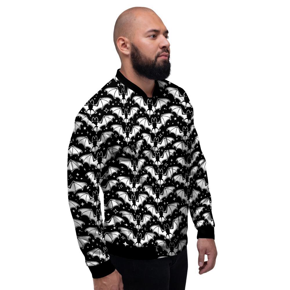Bat Halloween White And Black Print Pattern Men's Bomber Jacket-grizzshop