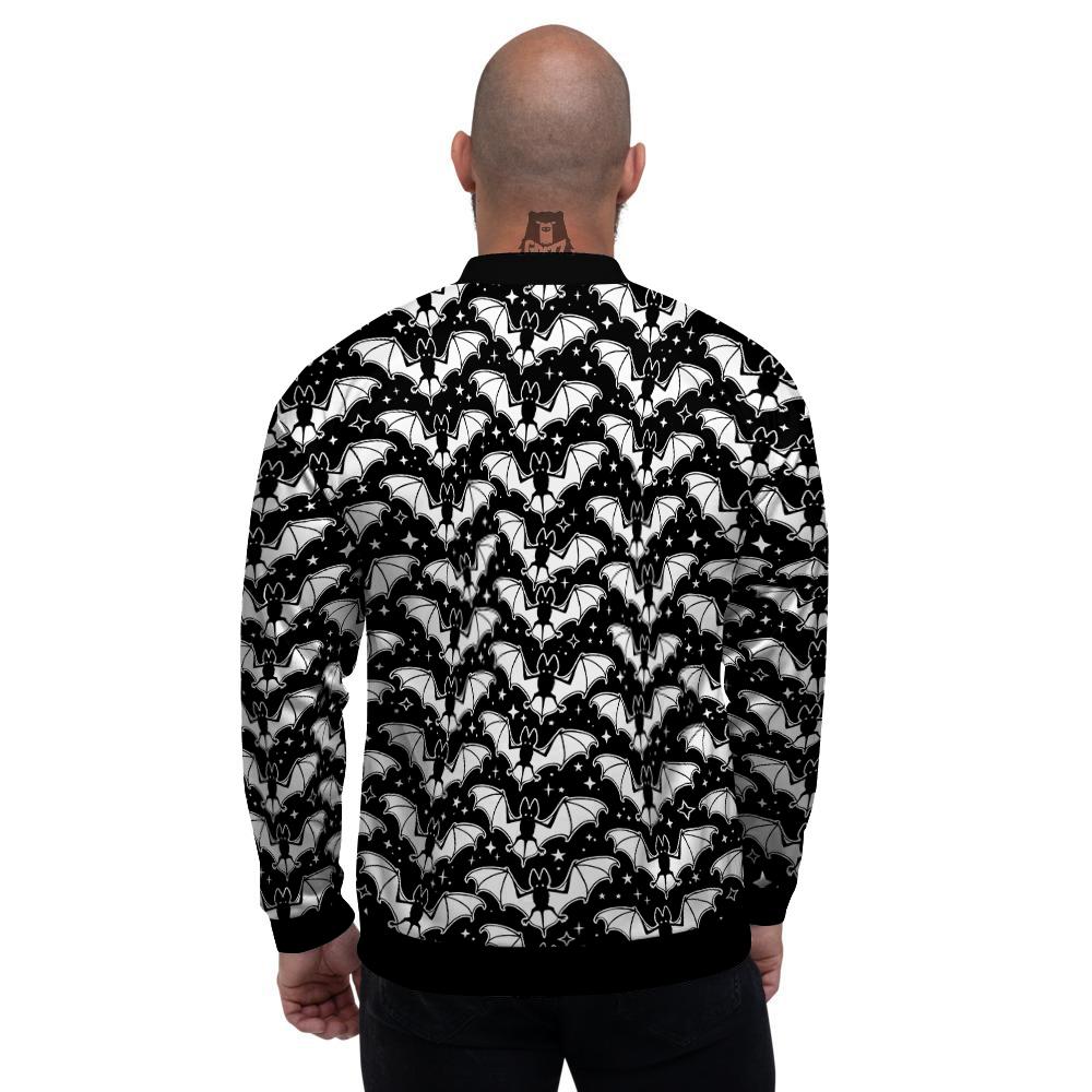 Bat Halloween White And Black Print Pattern Men's Bomber Jacket-grizzshop