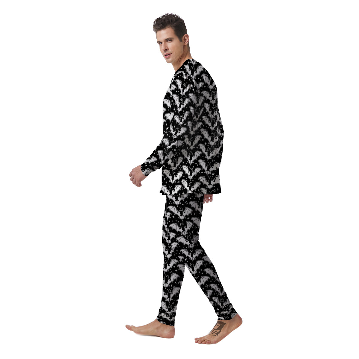 Bat Halloween White And Black Print Pattern Men's Pajamas-grizzshop