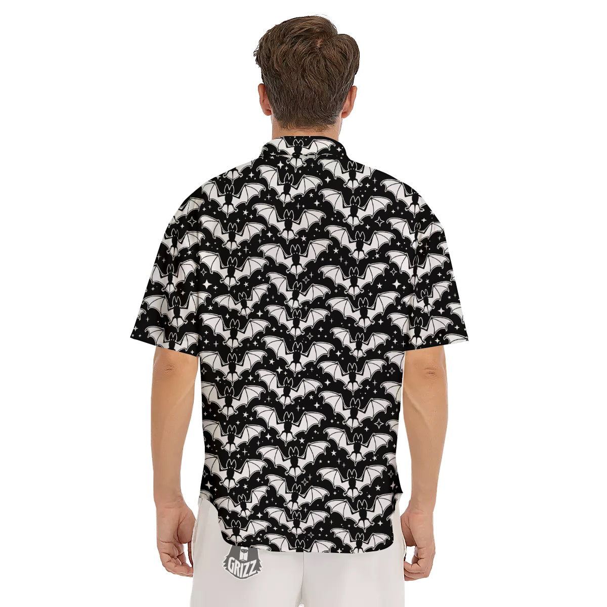 Bat Halloween White And Black Print Pattern Men's Short Sleeve Shirts-grizzshop