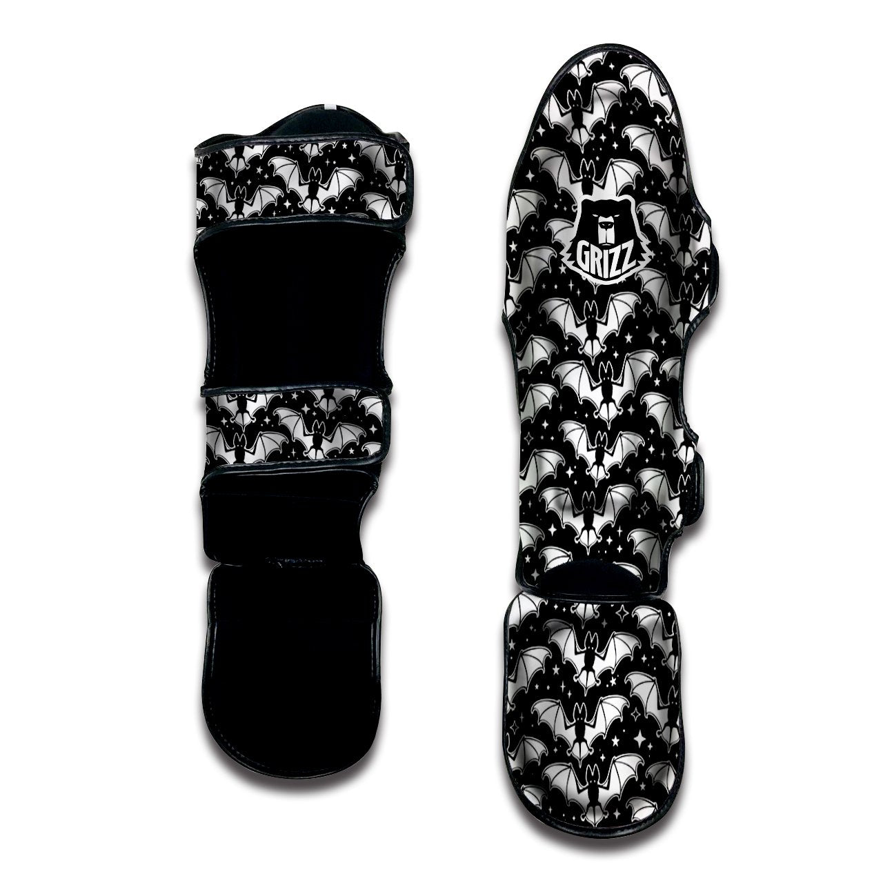 Bat Halloween White And Black Print Pattern Muay Thai Shin Guards-grizzshop