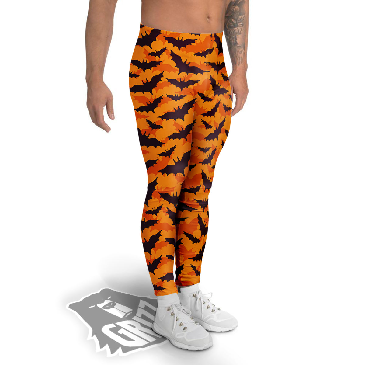 Bats Black And Orange Print Pattern Men's Leggings-grizzshop