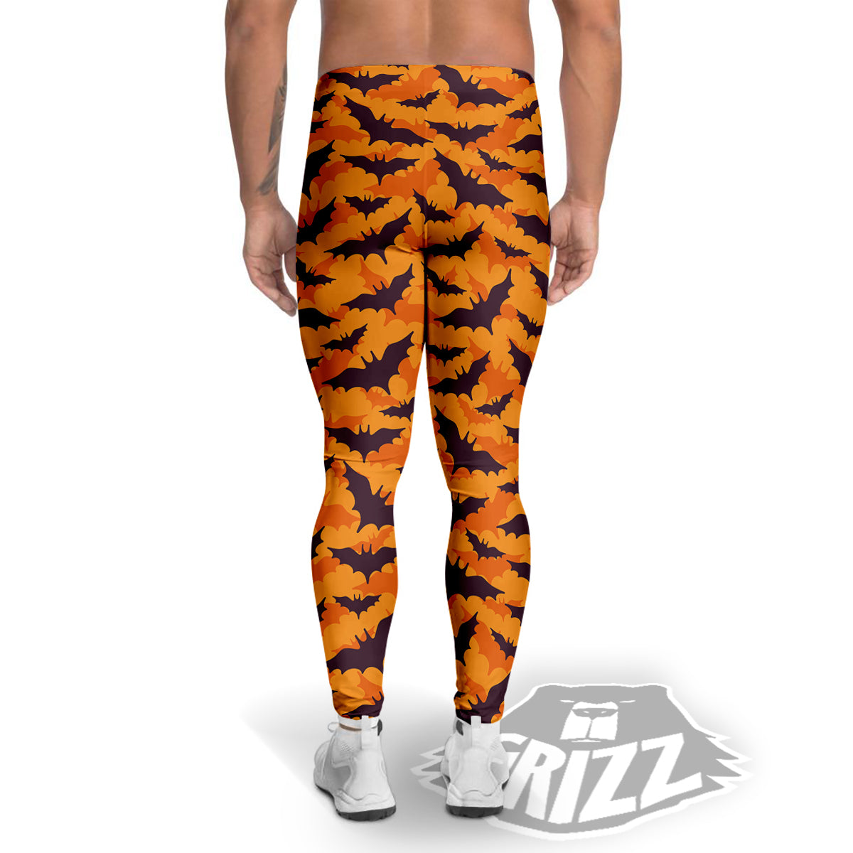 Bats Black And Orange Print Pattern Men's Leggings-grizzshop