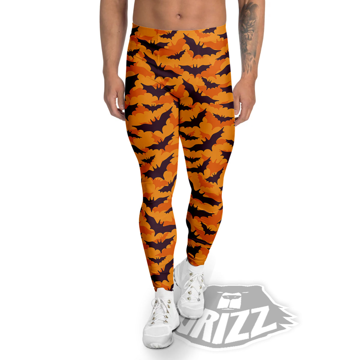 Bats Black And Orange Print Pattern Men's Leggings-grizzshop