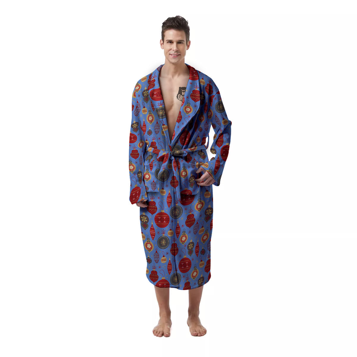 Baubles Christmas Print Pattern Men's Robe-grizzshop