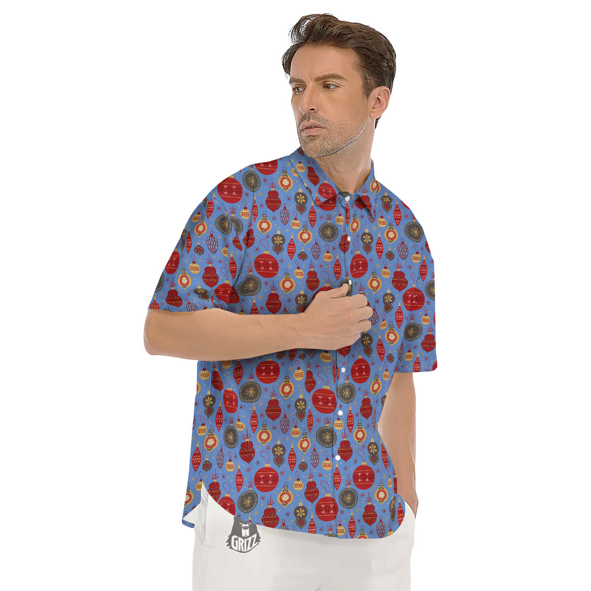 Baubles Christmas Print Pattern Men's Short Sleeve Shirts-grizzshop