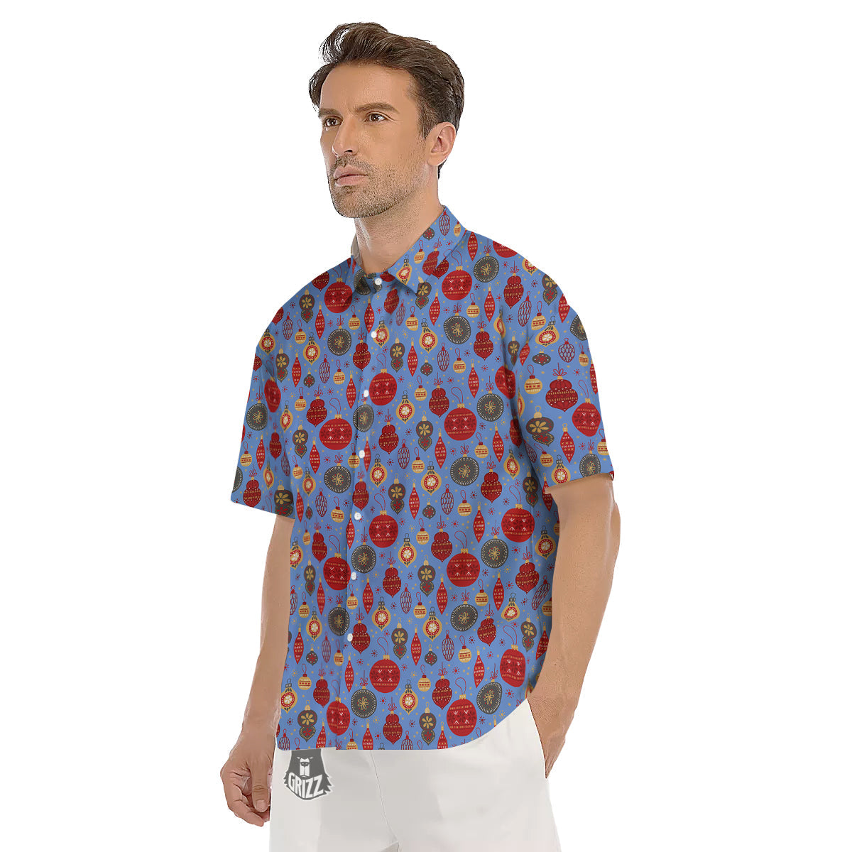 Baubles Christmas Print Pattern Men's Short Sleeve Shirts-grizzshop