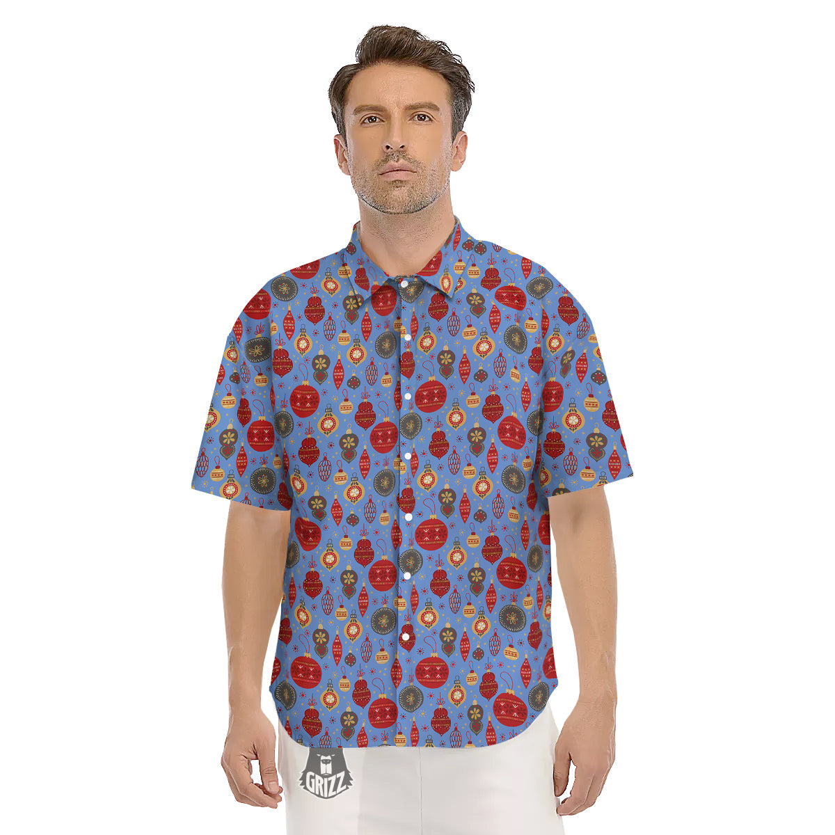 Baubles Christmas Print Pattern Men's Short Sleeve Shirts-grizzshop