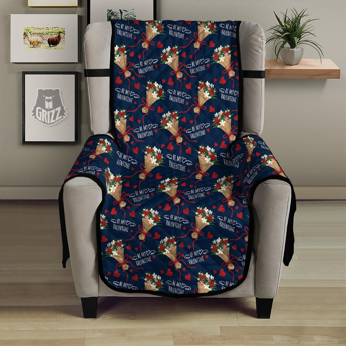 Be My Valentine Floral Print Pattern Armchair Protector-grizzshop