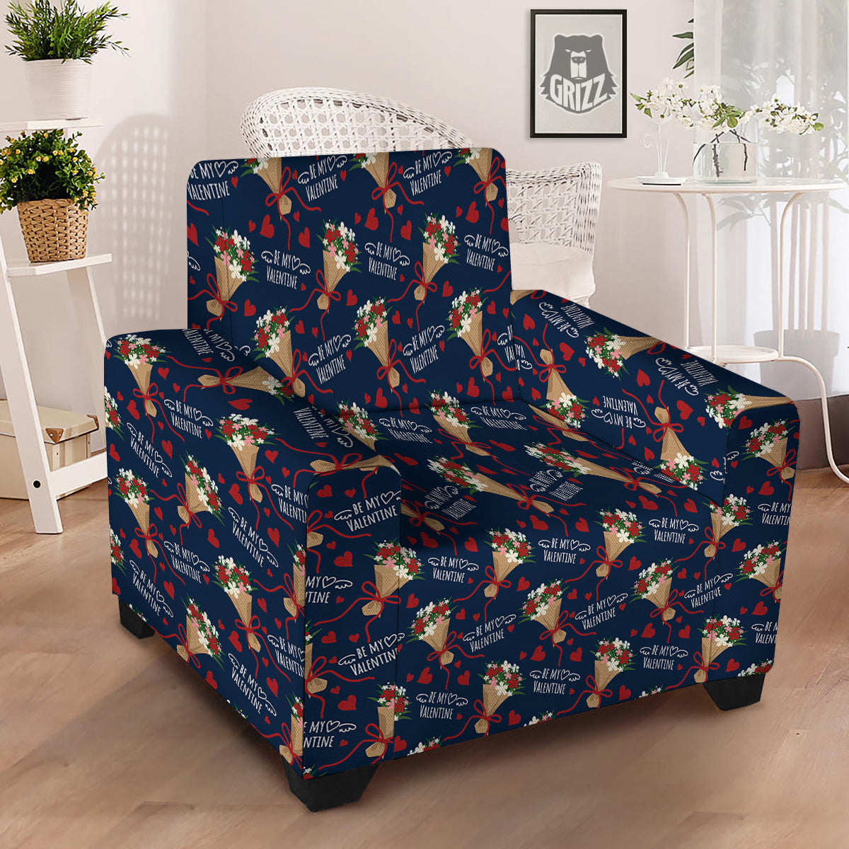 Be My Valentine Floral Print Pattern Armchair Slipcover-grizzshop