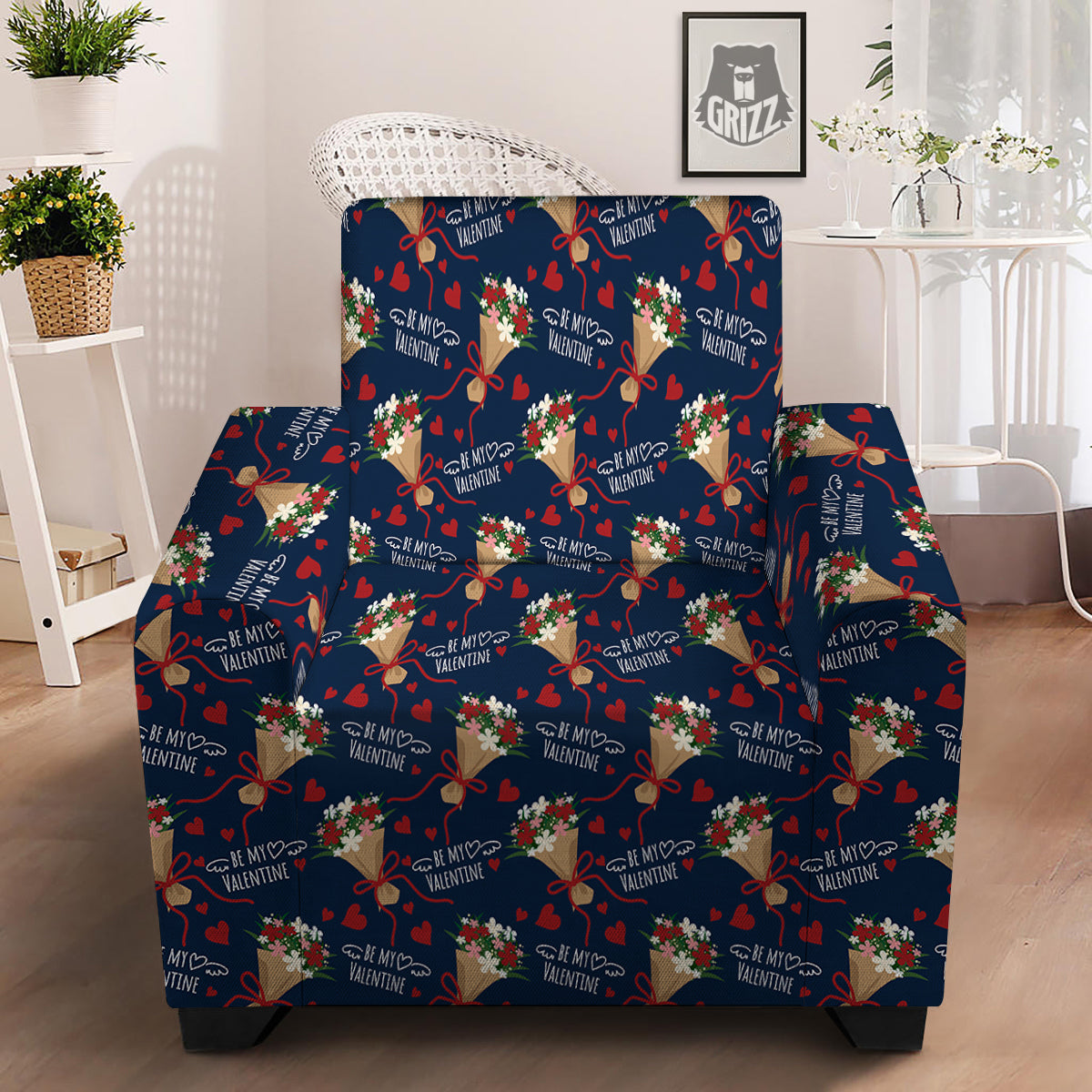 Be My Valentine Floral Print Pattern Armchair Slipcover-grizzshop