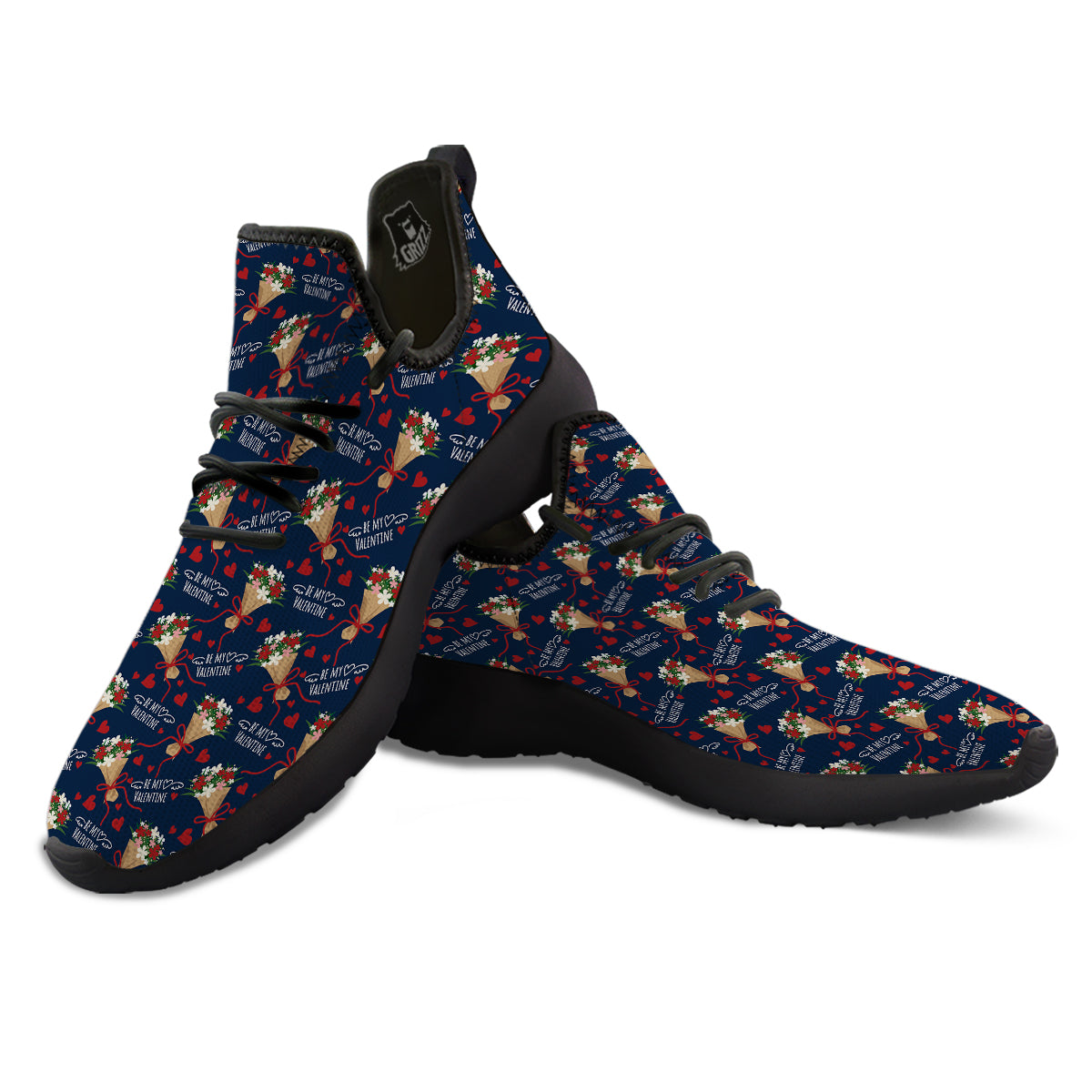 Be My Valentine Floral Print Pattern Black Athletic Shoes-grizzshop