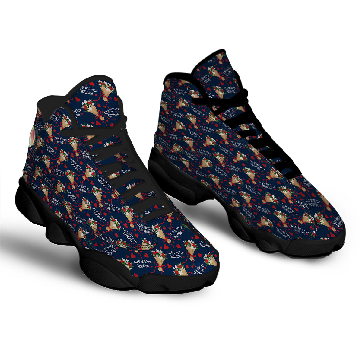 Be My Valentine Floral Print Pattern Black Basketball Shoes-grizzshop