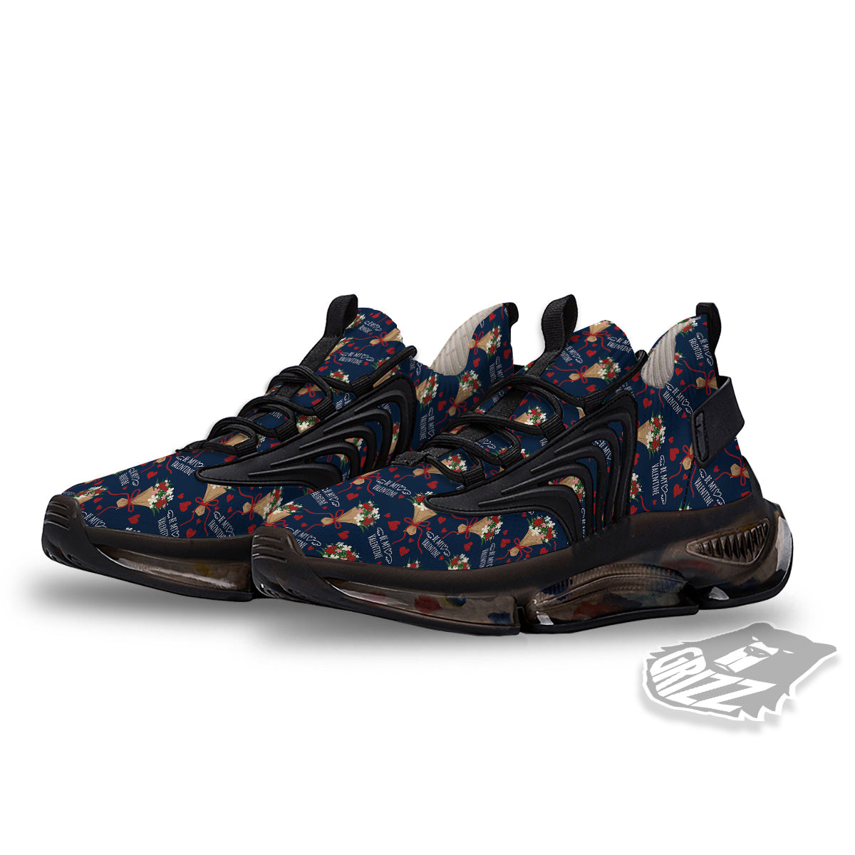 Be My Valentine Floral Print Pattern Black Gym Shoes-grizzshop