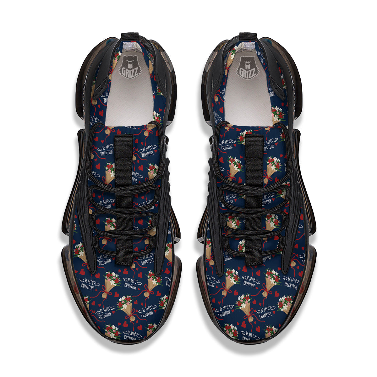 Be My Valentine Floral Print Pattern Black Gym Shoes-grizzshop