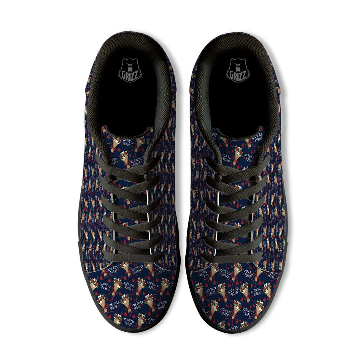 Be My Valentine Floral Print Pattern Black Low Top Sneakers-grizzshop