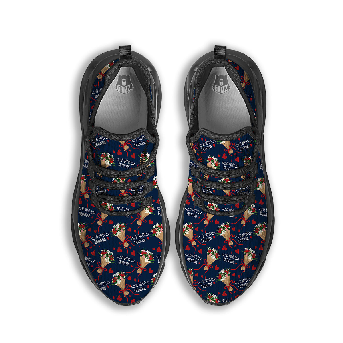 Be My Valentine Floral Print Pattern Black Running Shoes-grizzshop