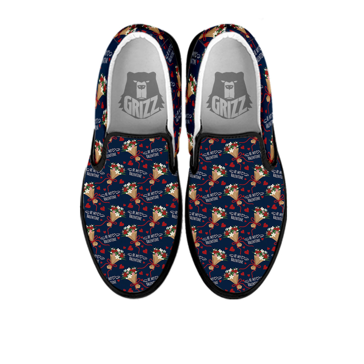 Be My Valentine Floral Print Pattern Black Slip On Shoes-grizzshop