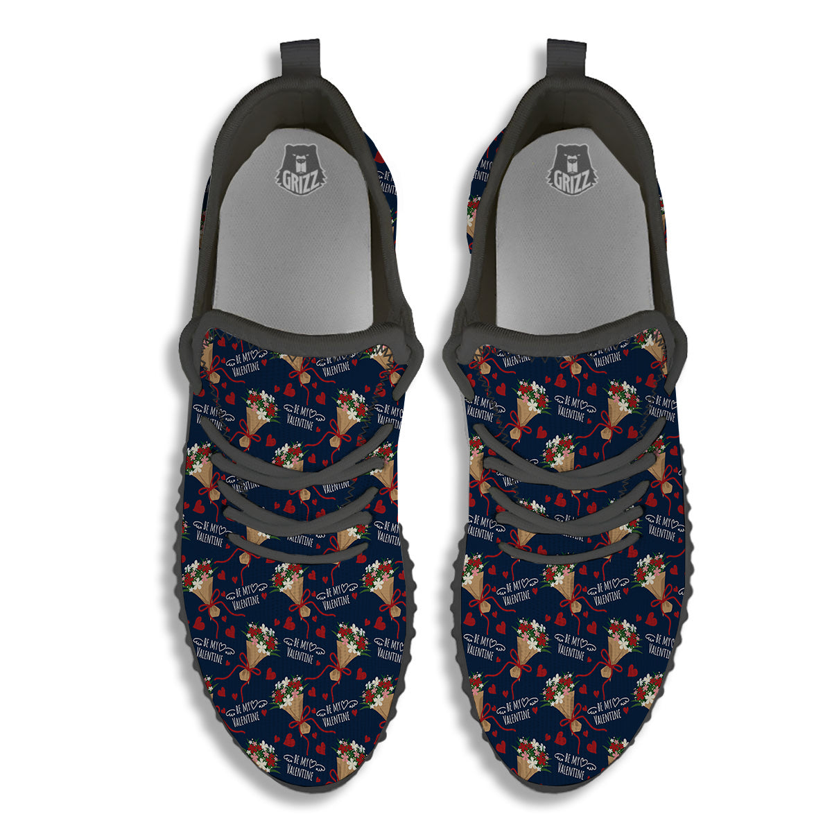 Be My Valentine Floral Print Pattern Black Walking Shoes-grizzshop