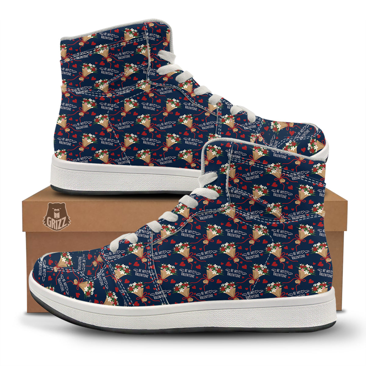 Be My Valentine Floral Print Pattern High Top Sneakers-grizzshop