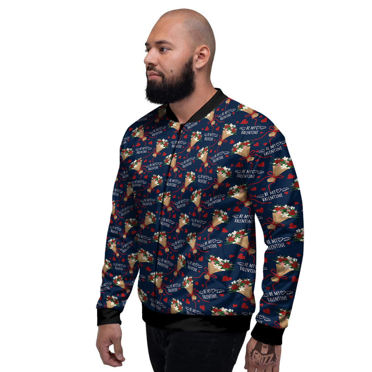 Be My Valentine Floral Print Pattern Men's Bomber Jacket-grizzshop