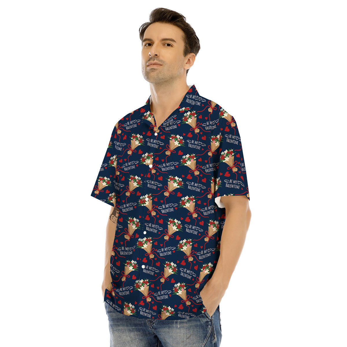 Be My Valentine Floral Print Pattern Men's Hawaiian Shirt-grizzshop