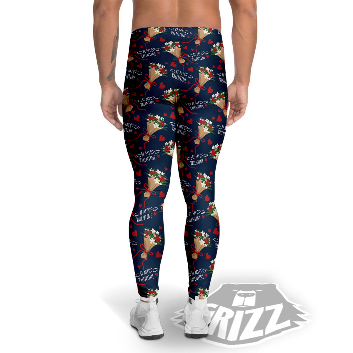 Be My Valentine Floral Print Pattern Men's Leggings-grizzshop